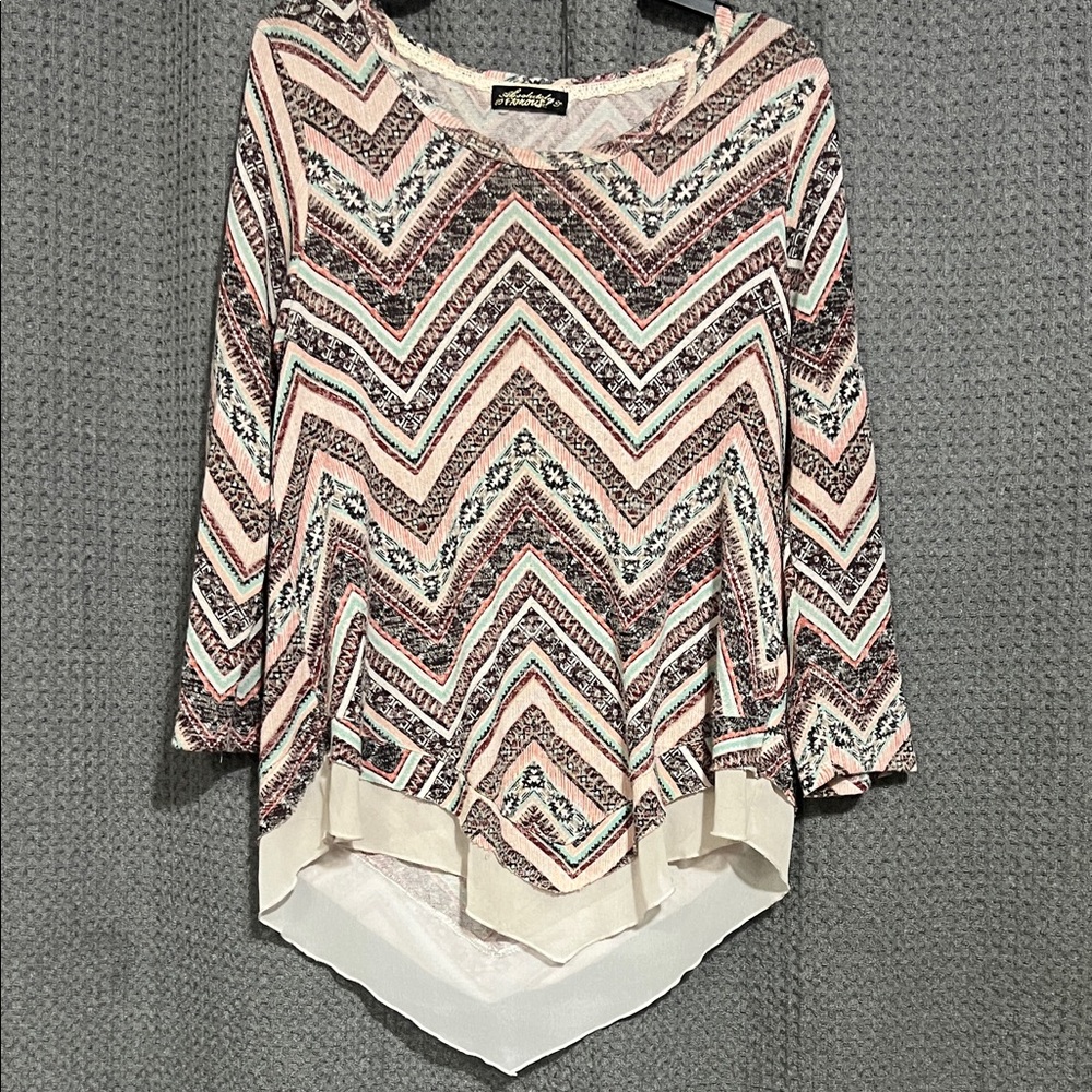 Absolutely Famous Pink Chevron V-Neck Layered Tunic